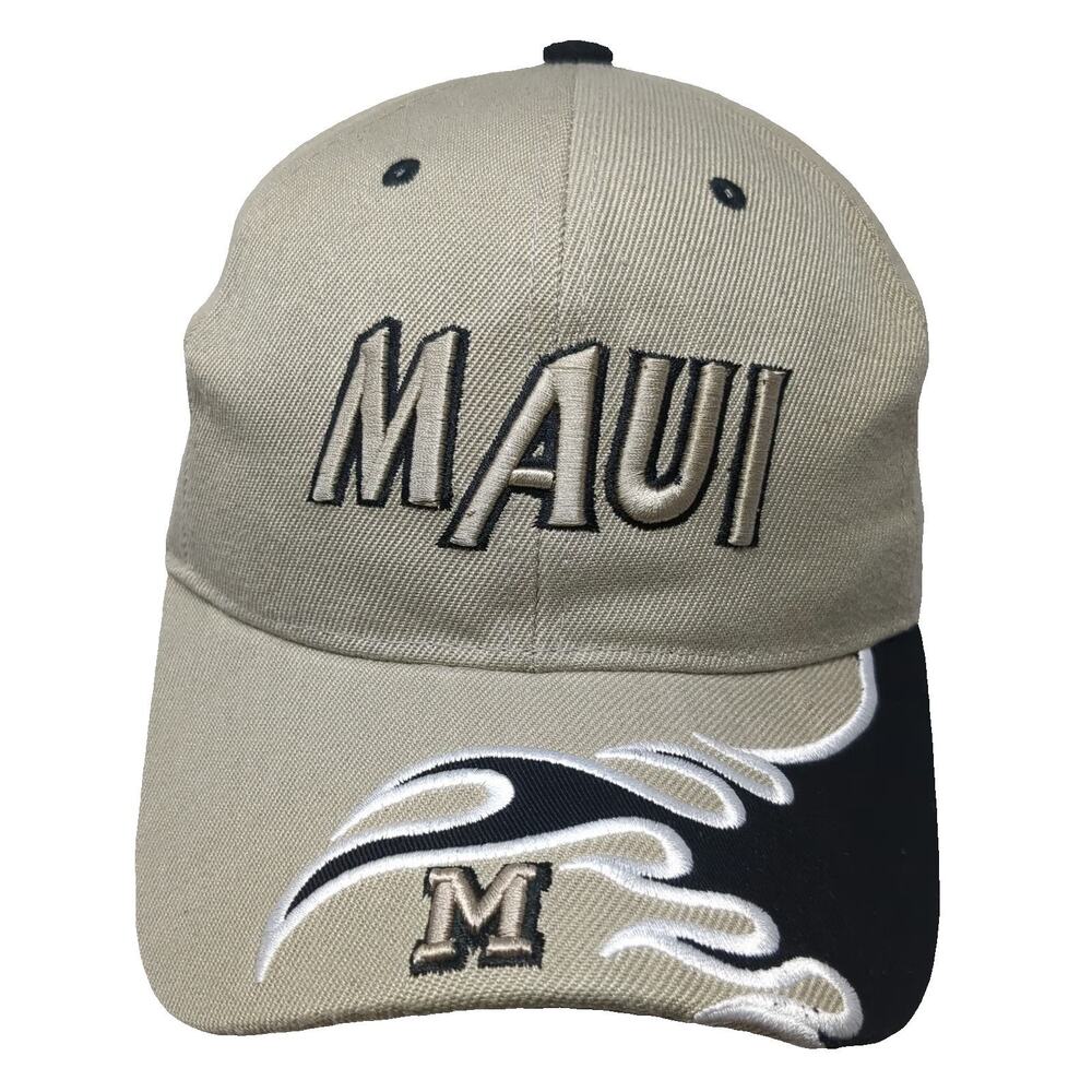 Chelona Maui Hawaii Beige One Size Baseball Cap Hat Flame Graphics Embroidered